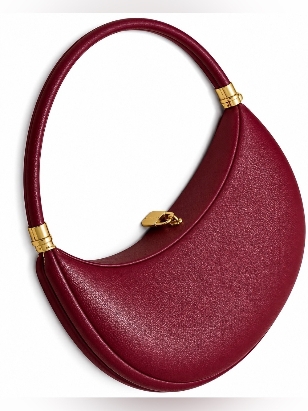 Very Elegant Maroon Crescent Shoulder Bag with Gold Hardware